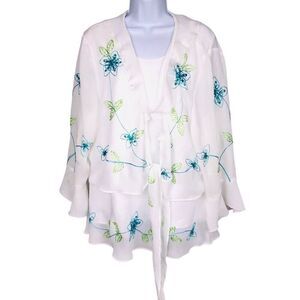 Dressbarn White Sheer 2 Piece Tank Top Blouse Womens 14 Sleeveless Blue Floral